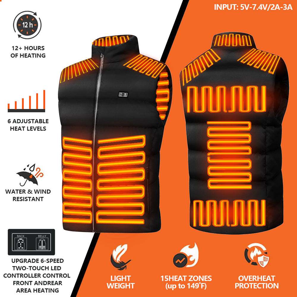 ProWarmer™ - Version mise à jour Gilet chauffant avec 15 zones chauffantes et commandes LED à deux touches